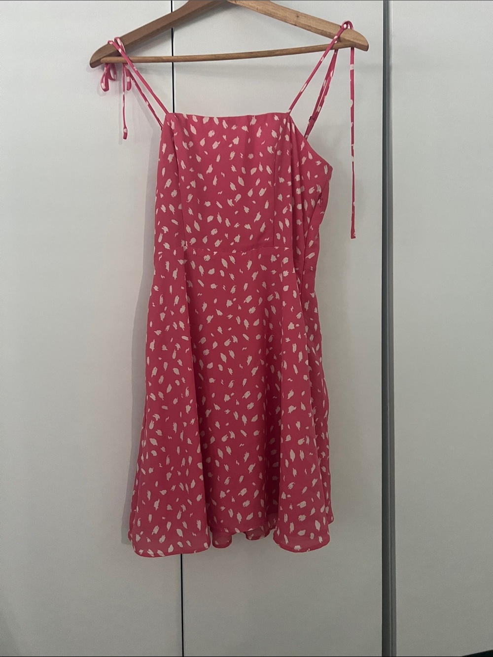 Woman's Pink Tie-Strap Sundress with White Print